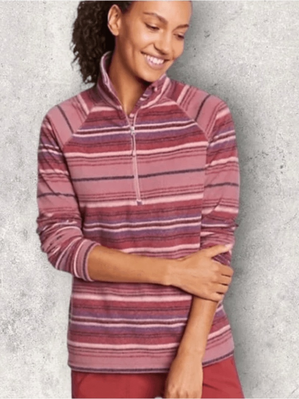 Eddie Bauer Women's Striped Half-Zip Pullover Sweatshirt - Pink